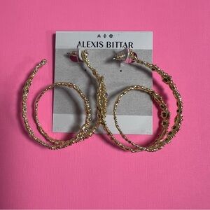 Alexis Bittar 14k-Gold Plated Brass Punk Royale Crystal Hoop Earrings NWT